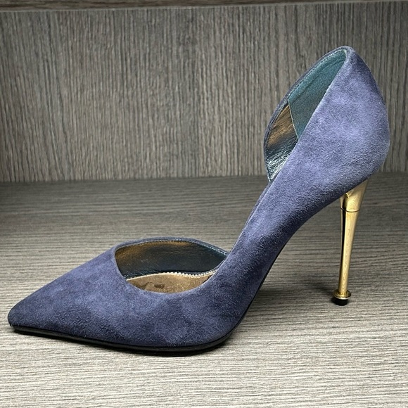 Tom Ford Navy Blue Suede Pumps with Hold Heels - Size 6 - Picture 3 of 7
